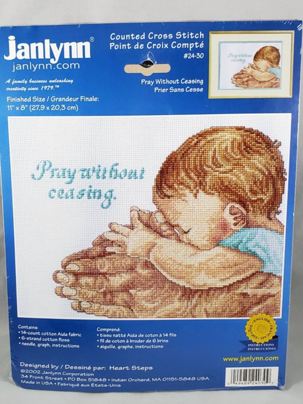 2002 Janlynn Cross Stitch #24-30 PRAY WITHOUT CEASING by Heart Steps Baby USA